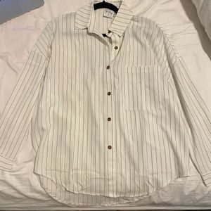 white and navy/black stripe button down